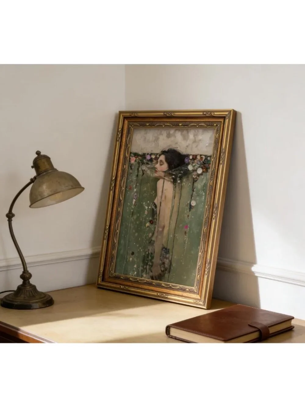Vintage Gold Framed Wall Art, Romantic Gothic Oil Painting Canvas, Dark Academia